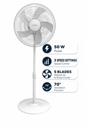 Kumtel KTF-350 Ventilador con Altura Ajustable Blanco